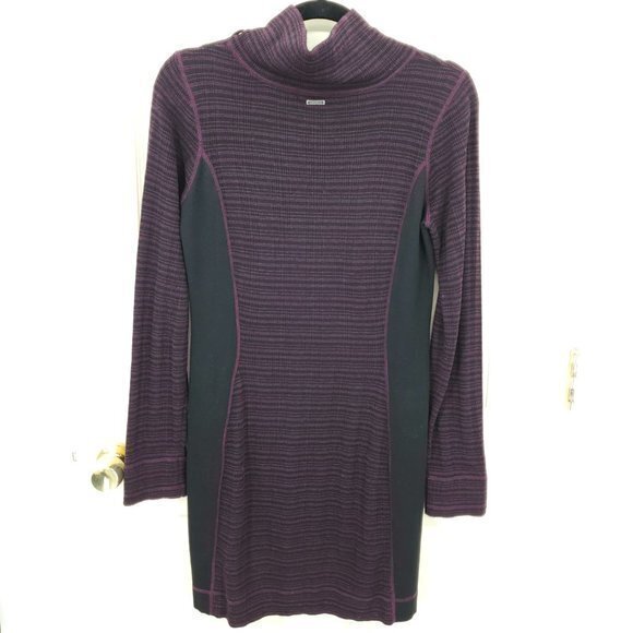 Prana Kelland Wool-Blend Long Sleeve Knit Sweater Dress S Burgundy (Black/Red) - Picture 3 of 16
